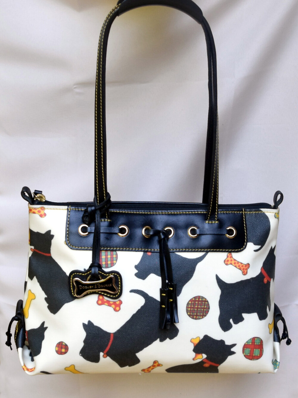 Dooney & Bourke Scottie Dog Print Tote Shoulder Bag USA Vintage Coated Canvas